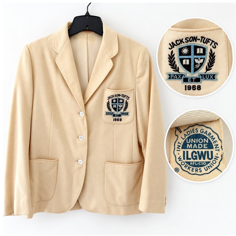 Vintage 60's Bobbie Brooks Jackson Tufts Women's Coat W/ Crest Blazer Cream